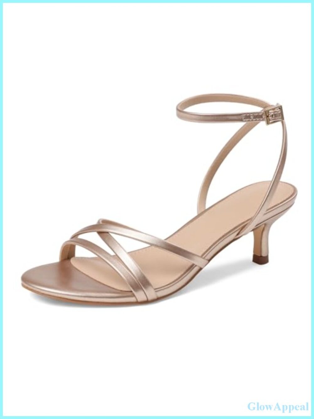 Strappy Kitten Heel Sandals Faux Leather 2 Inch Low Heel